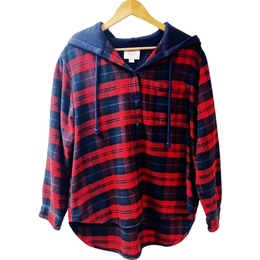 Y2k Cabincore Outdoor Womens AEO Plaid Flannel Hoodie Shacket Medium Grunge